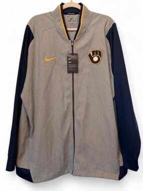 Nike Men’s Dri-Fit Gray MLB Brewers Lightweight Zip up Jacket-Size XXL NWT